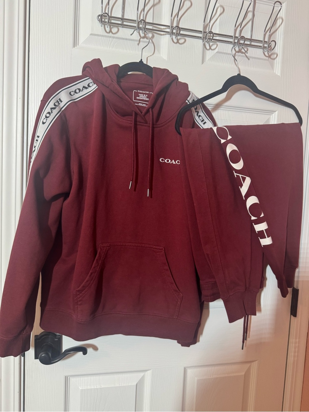 Coach jogger SET Burgundy Pullover Sweatshirt with White Logo Print - Picture 7 of 7
